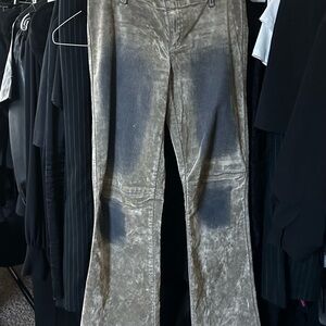 ICONIC! VTG DKNY Y2K Distressed Cotton Flare Pants in Brown Low Rise Size-Small